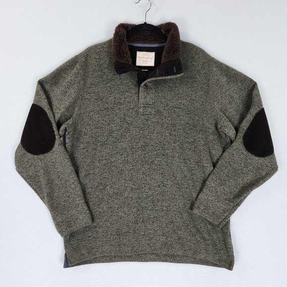 Weatherproof Other - Weatherproof Sweater Mens Large Green Knit Elbow Patches 1/4 Button Pullover